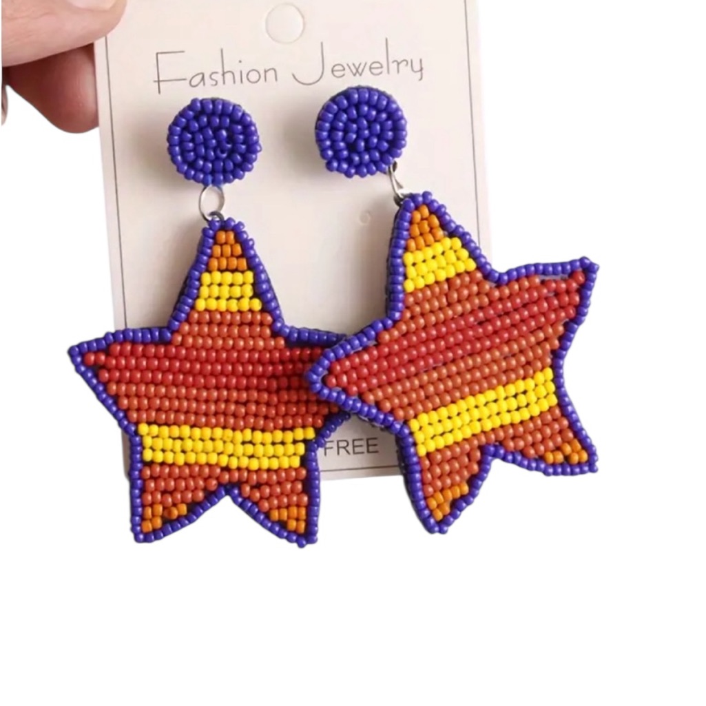 Colorful Beaded Star Dangle Earrings